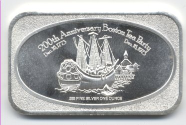   ART BAR U.S. SILVER CORP. BOSTON TEA PARTY 1 TROY OZ PURE SILVER 0.999