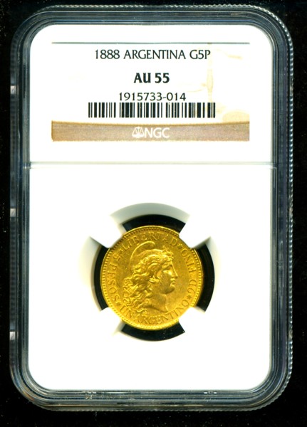 1888 ARGENTINA LIBERTAD GOLD COIN 5 PESOS NGC CERTIFIED GENUINE 