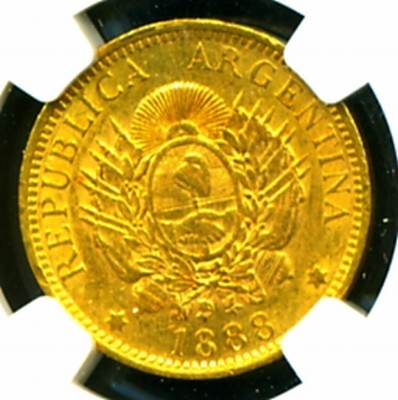 1888 ARGENTINA LIBERTAD GOLD COIN 5 PESOS NGC CERTIFIED GENUINE 