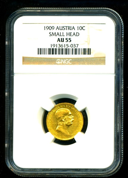 1909 AUSTRIA GOLD COIN 10 CORONA * VARIETY * NGC RARE  