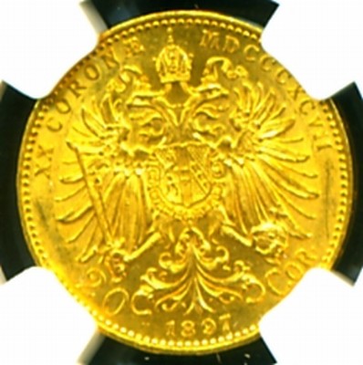 1897 Austria Gold Coin 20 Corona Krone NGC RARE Gem  