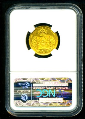 1876 BRAZIL GOLD COIN 10,000 REIS * NGC CERTIFIED GENUINE & GRADED 