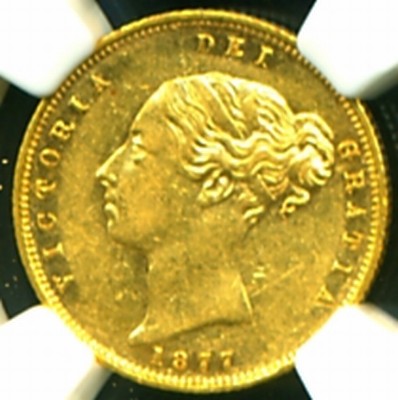 1877 VICTORIA GOLD COIN HALF 1/2 SOVEREIGN DIE # 47 NGC  