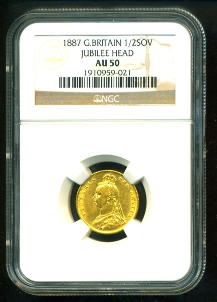 1887 BRITISH VICTORIA GOLD COIN HALF 1/2 SOVEREIGN NGC  