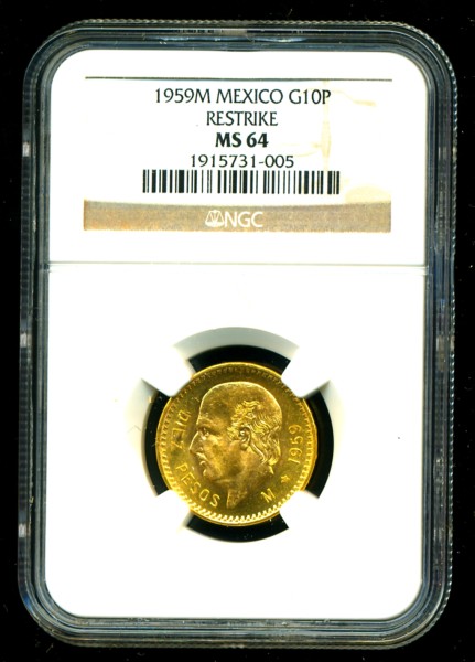 1959M MEXICO HIDALGO GOLD COIN 10 PESOS * NGC CERTIFIED GENUINE 