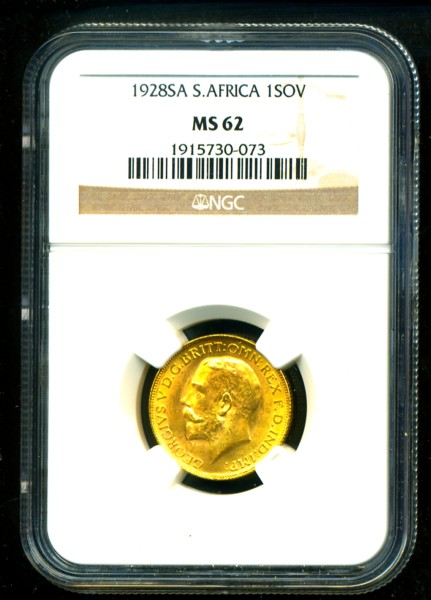 1928 SA S.AFRICA G V GOLD COIN SOVEREIGN NGC CERTIF GENUINE GRADED MS 